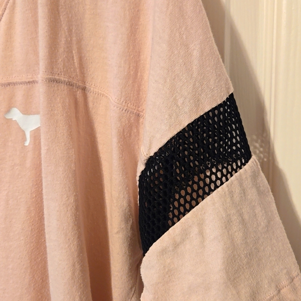 PINK Victoria's Secret Open Back, Black Mesh Accents T-Shirt